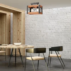 Deckenleuchten|Bürolampen*Lamkur Deckenleuchte Rustikal eckig L: 33 cm 2x E27 Holz Metall