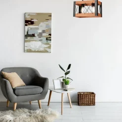 Deckenleuchten|Bürolampen*Lamkur Deckenleuchte Rustikal eckig L: 33 cm 2x E27 Holz Metall