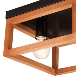 Lamkur Deckenleuchte Rustikal Holz Metall B: 30 cm Schwarz eckig< Deckenleuchten|Flurlampen