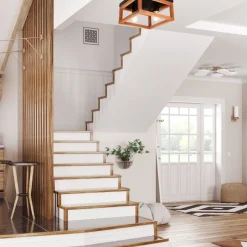 Lamkur Deckenleuchte Rustikal Holz Metall B: 30 cm Schwarz eckig< Deckenleuchten|Flurlampen