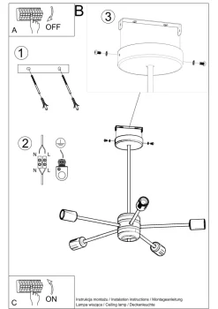 Sollux Deckenleuchte Schwarz Ø 66 cm 5-flammig für E27< Deckenleuchten|Wohnzimmerlampen