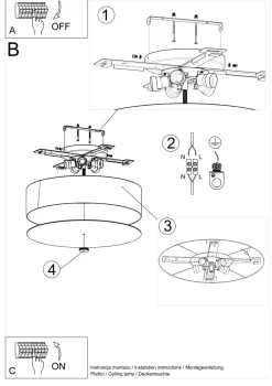 Stofflampen|Moderne Lampen*Sollux Deckenleuchte Schwarz Ø 50 cm rund flach Stoff Glas