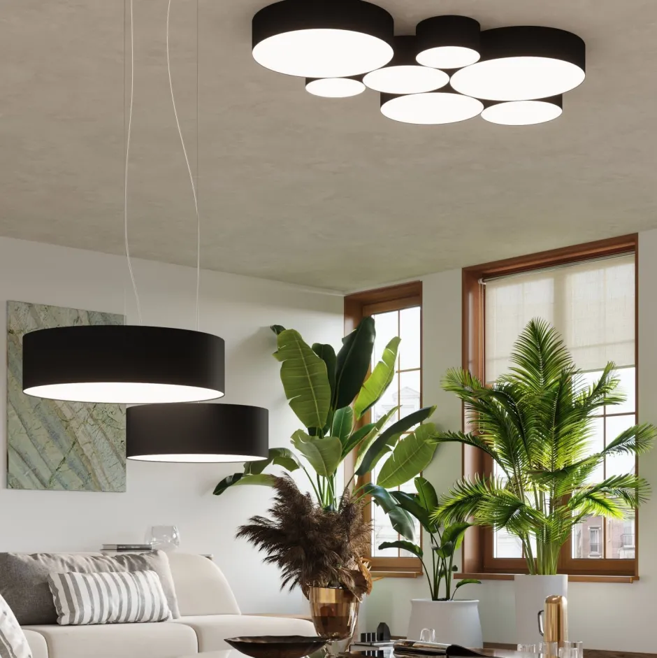 Sollux Deckenleuchte Schwarz Ø 25 cm rund flach E27 ATISS< Deckenleuchten|Flurlampen