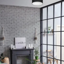 Deckenleuchten|Flurlampen*Lamkur Deckenleuchte Schwarz Ø 35 cm rund flach Stoff blendarm E27