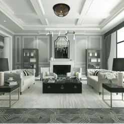 Deckenleuchten|Flurlampen*Searchlight Deckenleuchte Schwarz Gold rund Ø 40 cm E27 Metall