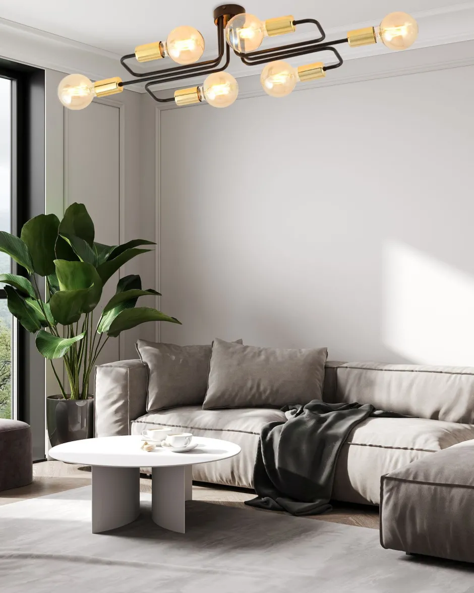 Emibig Deckenleuchte Schwarz Gold 55 cm lang Metall NIELS< Deckenleuchten|Flurlampen