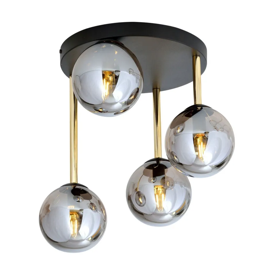 Emibig Deckenleuchte Schwarz Grau Gold E14 Rauchglas Ø 40 cm< Deckenleuchten|Bürolampen