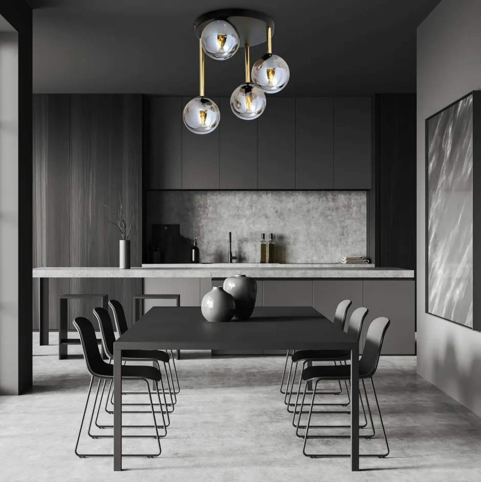 Emibig Deckenleuchte Schwarz Grau Gold E14 Rauchglas Ø 40 cm< Deckenleuchten|Bürolampen