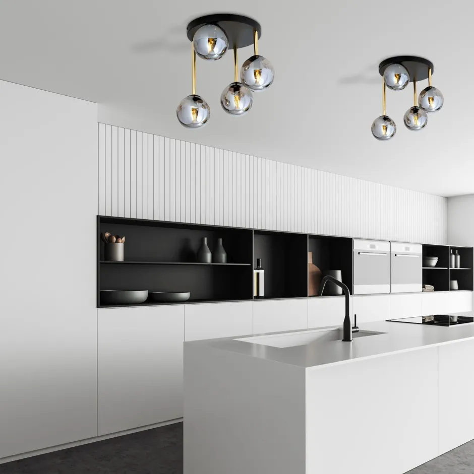 Emibig Deckenleuchte Schwarz Grau Gold E14 Rauchglas Ø 40 cm< Deckenleuchten|Bürolampen