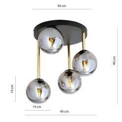 Emibig Deckenleuchte Schwarz Grau Gold E14 Rauchglas Ø 40 cm< Deckenleuchten|Bürolampen