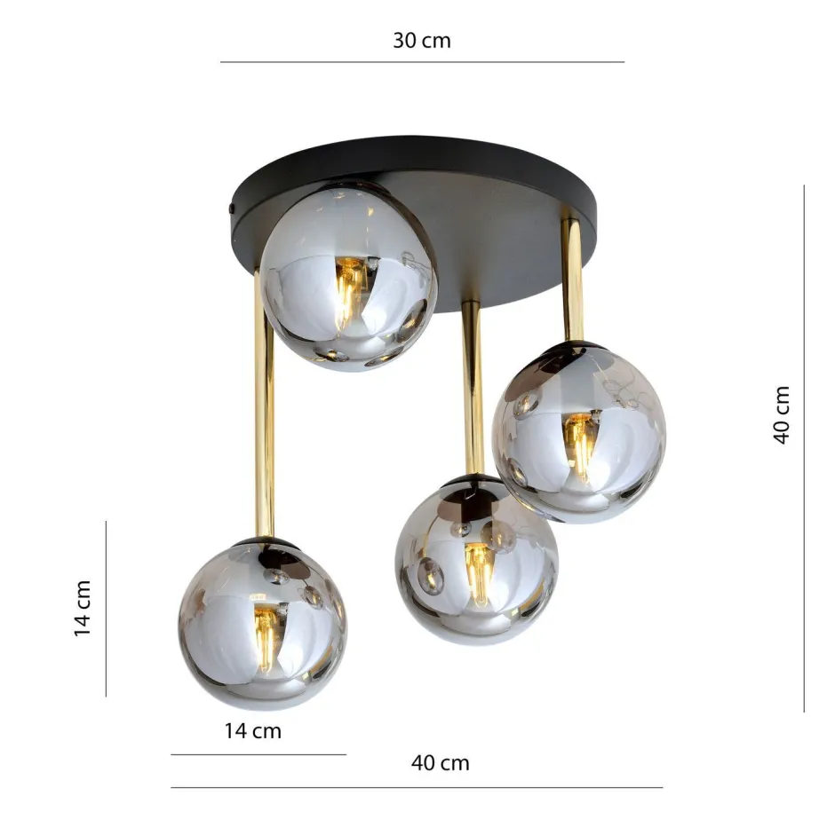 Emibig Deckenleuchte Schwarz Grau Gold E14 Rauchglas Ø 40 cm< Deckenleuchten|Bürolampen