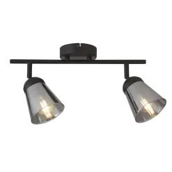 Flurlampen|Bürolampen*Searchlight Deckenleuchte Schwarz Grau B: 50 cm 2x E14 Rauchglas Metall