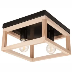 Deckenleuchten|Flurlampen*Lamkur Deckenleuchte Schwarz Natur 2x E27 B: 30 cm eckig Holz Metall