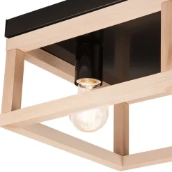 Deckenleuchten|Flurlampen*Lamkur Deckenleuchte Schwarz Natur 2x E27 B: 30 cm eckig Holz Metall