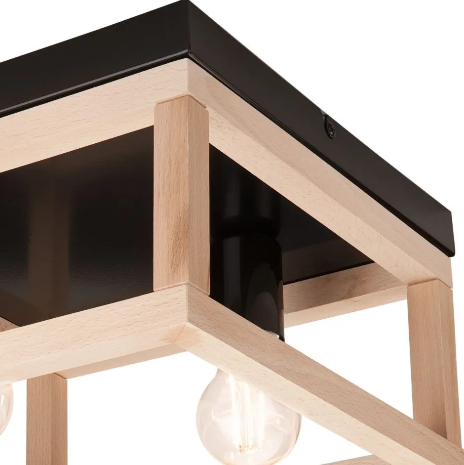 Deckenleuchten|Flurlampen*Lamkur Deckenleuchte Schwarz Natur 2x E27 B: 30 cm eckig Holz Metall