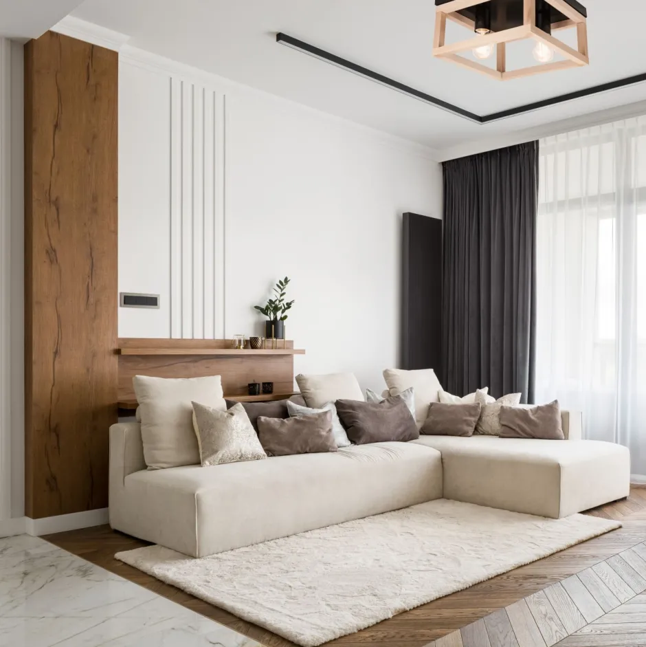 Deckenleuchten|Flurlampen*Lamkur Deckenleuchte Schwarz Natur 2x E27 B: 30 cm eckig Holz Metall