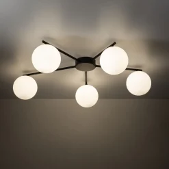 TK Lighting Deckenleuchte Schwarz Weiß L: 67 cm G9 5-flammig Glas Metall< Glaslampen|Metall Lampen