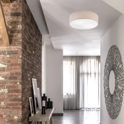 Lamkur Deckenleuchte Stoff Ø 45 cm rund flach blendarm Beige 2x E27< Deckenleuchten|Flurlampen