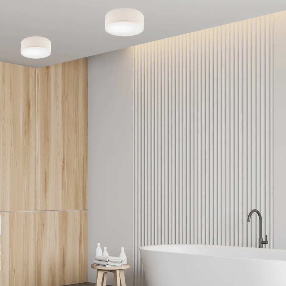 Deckenleuchten|Flurlampen*Lamkur Deckenleuchte Stoff Ø 35 cm rund Creme blendarm flach für E27