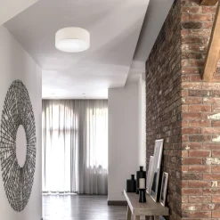 Deckenleuchten|Flurlampen*Lamkur Deckenleuchte Stoff Ø 35 cm rund Creme blendarm flach für E27