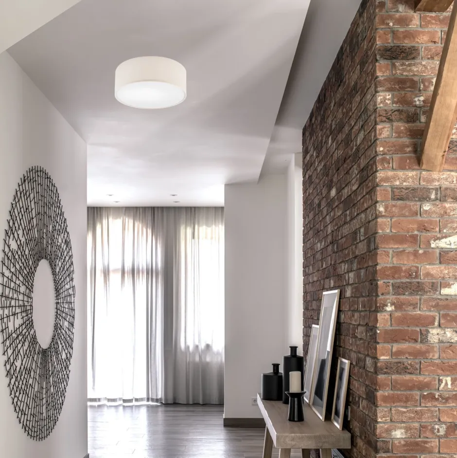 Deckenleuchten|Flurlampen*Lamkur Deckenleuchte Stoff Ø 35 cm rund Creme blendarm flach für E27