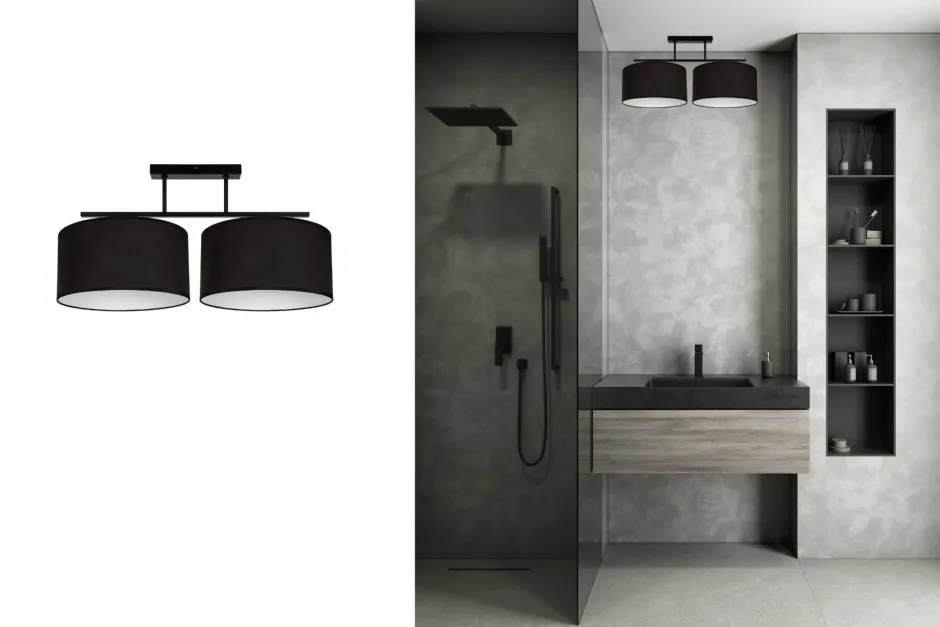 Bürolampen|Wohnzimmerlampen*Belis Deckenleuchte Stoff blendarm Schwarz Weiß E27 L:70 cm