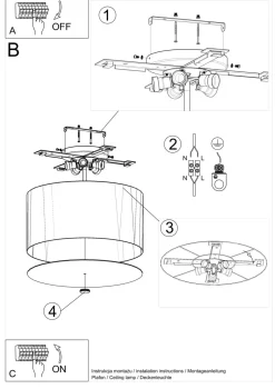 Deckenleuchten|Bürolampen*Sollux Deckenleuchte Stoff Glas Weiß Ø 50 cm blendarm 5x E27