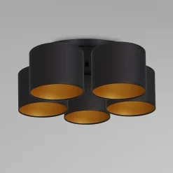 Deckenleuchten|Flurlampen*Luminex Deckenleuchte Stoff Metall Schwarz Gold E27 rund Ø58 cm