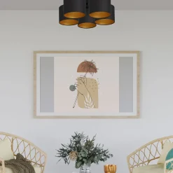 Deckenleuchten|Flurlampen*Luminex Deckenleuchte Stoff Metall Schwarz Gold E27 rund Ø58 cm