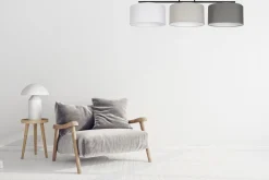 Belis Deckenleuchte Stoff Weiß Ecru Graphit E27 L:100 cm< Bürolampen|Wohnzimmerlampen