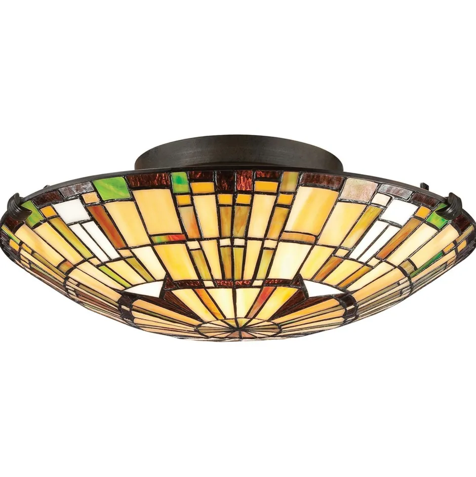 Elstead Deckenleuchte Tiffany Stil Buntglas Ø 42 cm rund 2x E27< Deckenleuchten|Flurlampen