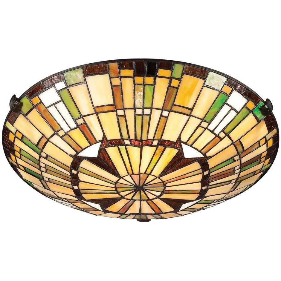 Elstead Deckenleuchte Tiffany Stil Buntglas Ø 42 cm rund 2x E27< Deckenleuchten|Flurlampen