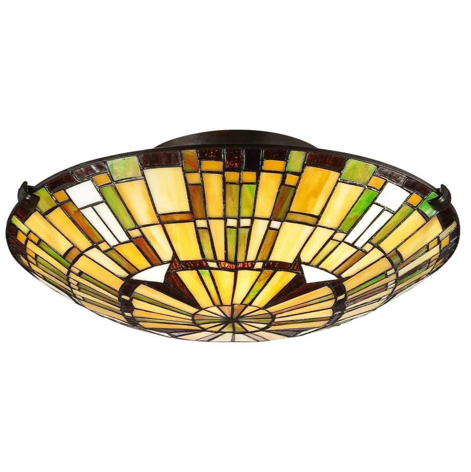 Elstead Deckenleuchte Tiffany Stil Buntglas Ø 42 cm rund 2x E27< Deckenleuchten|Flurlampen