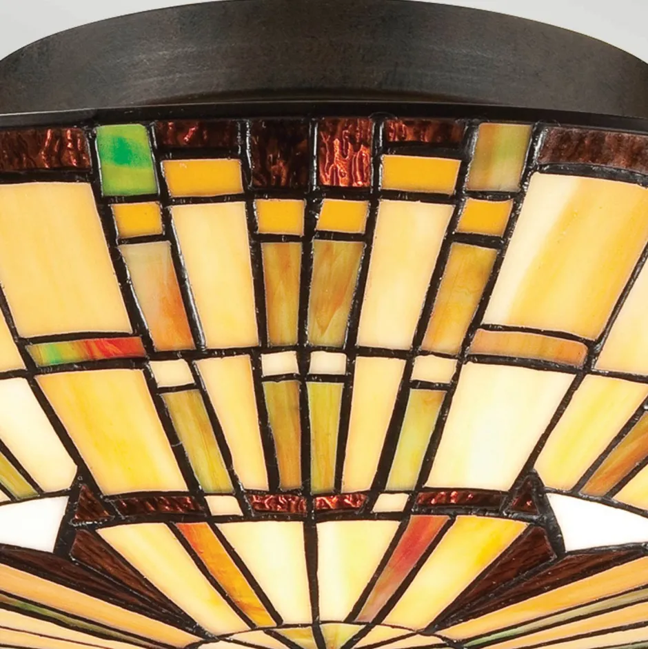 Elstead Deckenleuchte Tiffany Stil Buntglas Ø 42 cm rund 2x E27< Deckenleuchten|Flurlampen