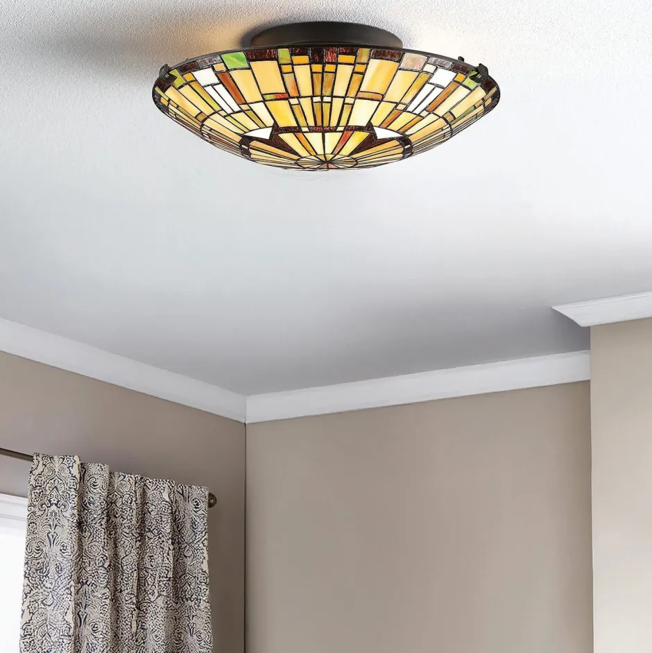 Elstead Deckenleuchte Tiffany Stil Buntglas Ø 42 cm rund 2x E27< Deckenleuchten|Flurlampen