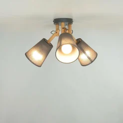 Schlafzimmer Lampen|Lampen Aus Aller Welt*TK Lighting Deckenleuchte VAIO Grau 3-flmg Holz Stoff