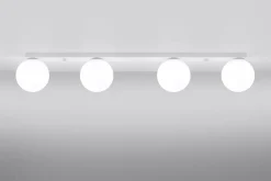 Sollux Deckenleuchte Weiß 88 cm lang Glas Metall 4-flammig G9< Wohnzimmerlampen|Glaslampen