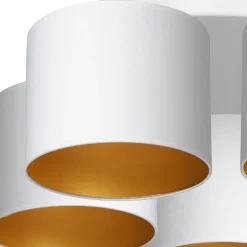 Luminex Deckenleuchte Weiß Gold Stoff Metall E27 rund Ø58 cm< Deckenleuchten|Flurlampen