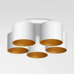 Luminex Deckenleuchte Weiß Gold Stoff Metall E27 rund Ø58 cm< Deckenleuchten|Flurlampen