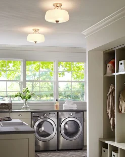 Deckenleuchten|Flurlampen*Elstead Deckenleuchte Weiß Nickel rund Ø33cm Metall Glas