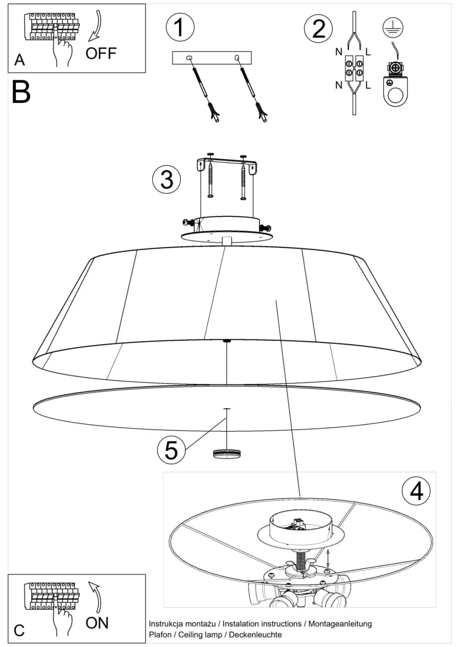 Sollux Deckenleuchte Weiß Stoff Glas rund Ø 70 cm blendarm< Deckenleuchten|Flurlampen