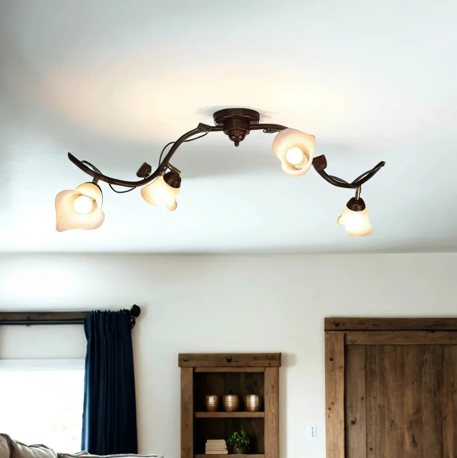 Lamkur Deckenleuchte Wohnzimmer Shabby Braun Floral< Deckenleuchten|Flurlampen