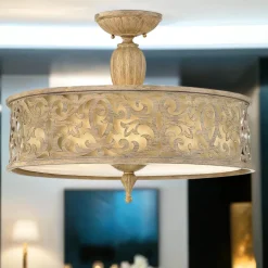 Deckenleuchten|Vintage Lampen*Elstead Deckenleuchte Wohnzimmer Vintage rund Metall Leinen