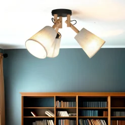 Schlafzimmer Lampen|Lampen Aus Aller Welt*TK Lighting Deckenleuchte Wohnzimmer 3-flammig Leinen Holz Metall