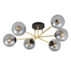 Glaslampen|Retro Lampen*Emibig Deckenleuchte Wohnzimmer 75 cm 6x E14 Glas Metall