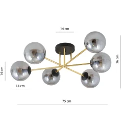 Glaslampen|Retro Lampen*Emibig Deckenleuchte Wohnzimmer 75 cm 6x E14 Glas Metall