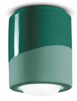 Ferroluce Deckenspot Aufputz Keramik E27 rund Ø 12,5 cm Grün< Wohnzimmerlampen|Keramiklampen