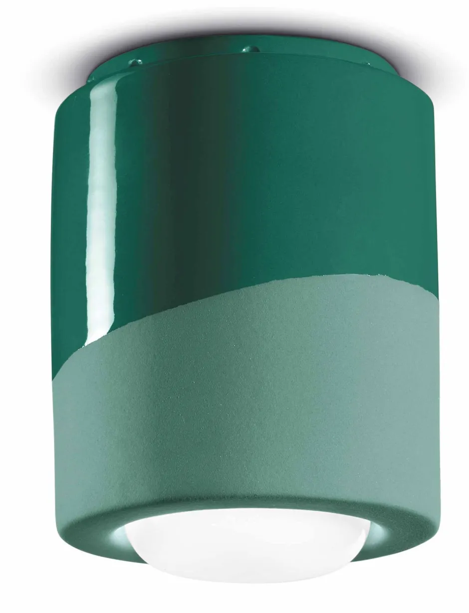 Ferroluce Deckenspot Aufputz Keramik E27 rund Ø 12,5 cm Grün< Wohnzimmerlampen|Keramiklampen