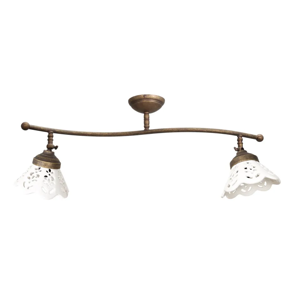 Spots|Badezimmer Lampe*Giovanni Battista Deckenspot 2-flammig B: 69 cm Messing Keramik schwenkbar