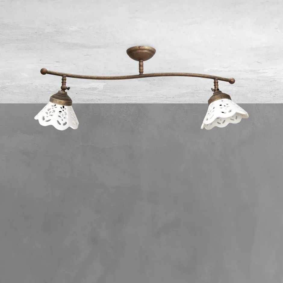 Spots|Badezimmer Lampe*Giovanni Battista Deckenspot 2-flammig B: 69 cm Messing Keramik schwenkbar